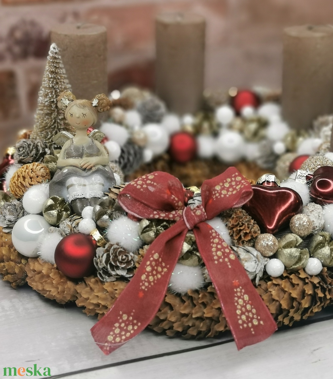 Adventi koszorú copfos angyalkával - karácsony - adventi díszek - adventi koszorú - Meska.hu