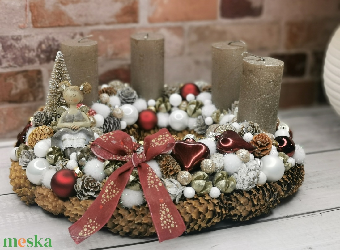 Adventi koszorú copfos angyalkával - karácsony - adventi díszek - adventi koszorú - Meska.hu
