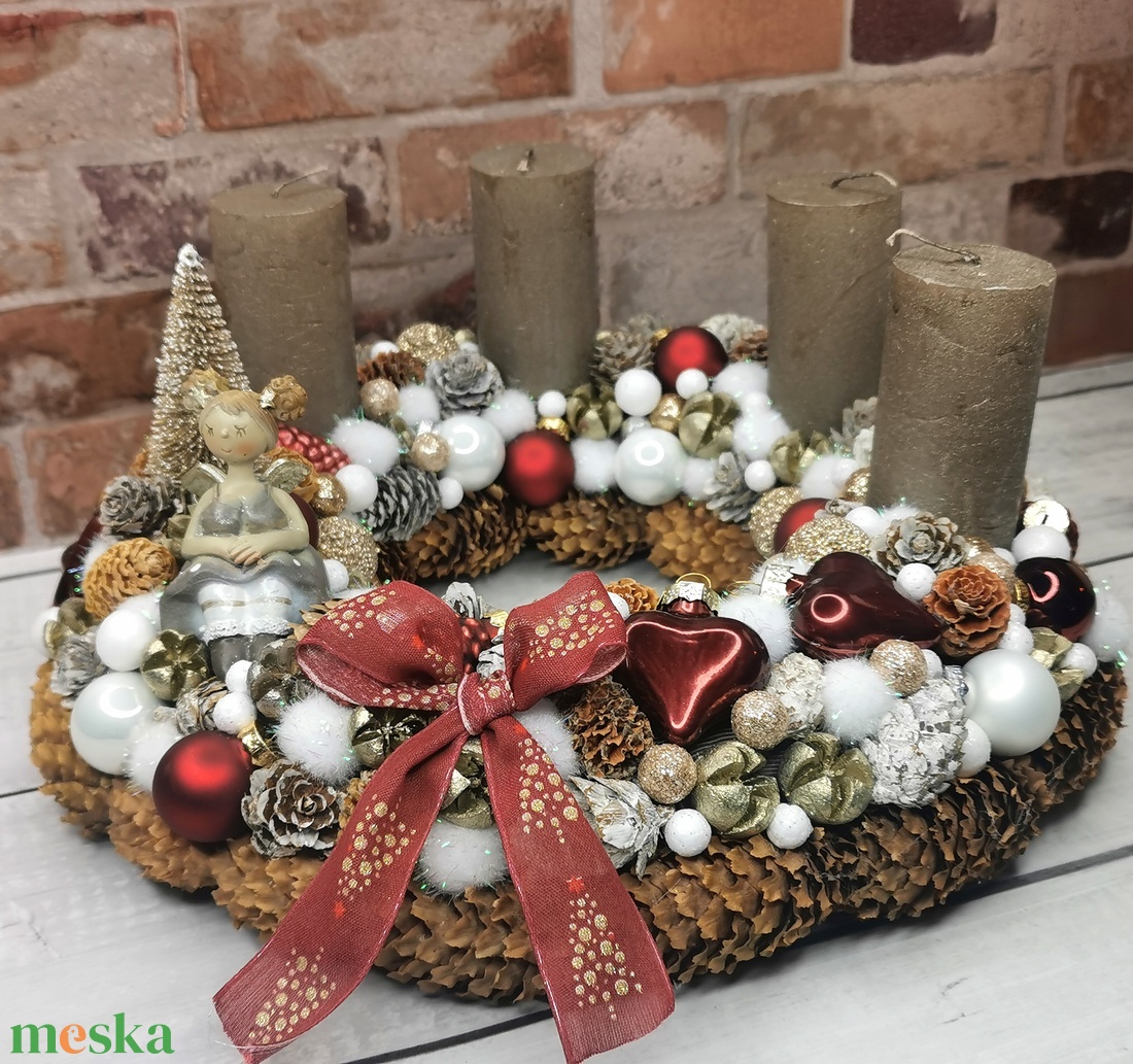 Adventi koszorú copfos angyalkával - karácsony - adventi díszek - adventi koszorú - Meska.hu