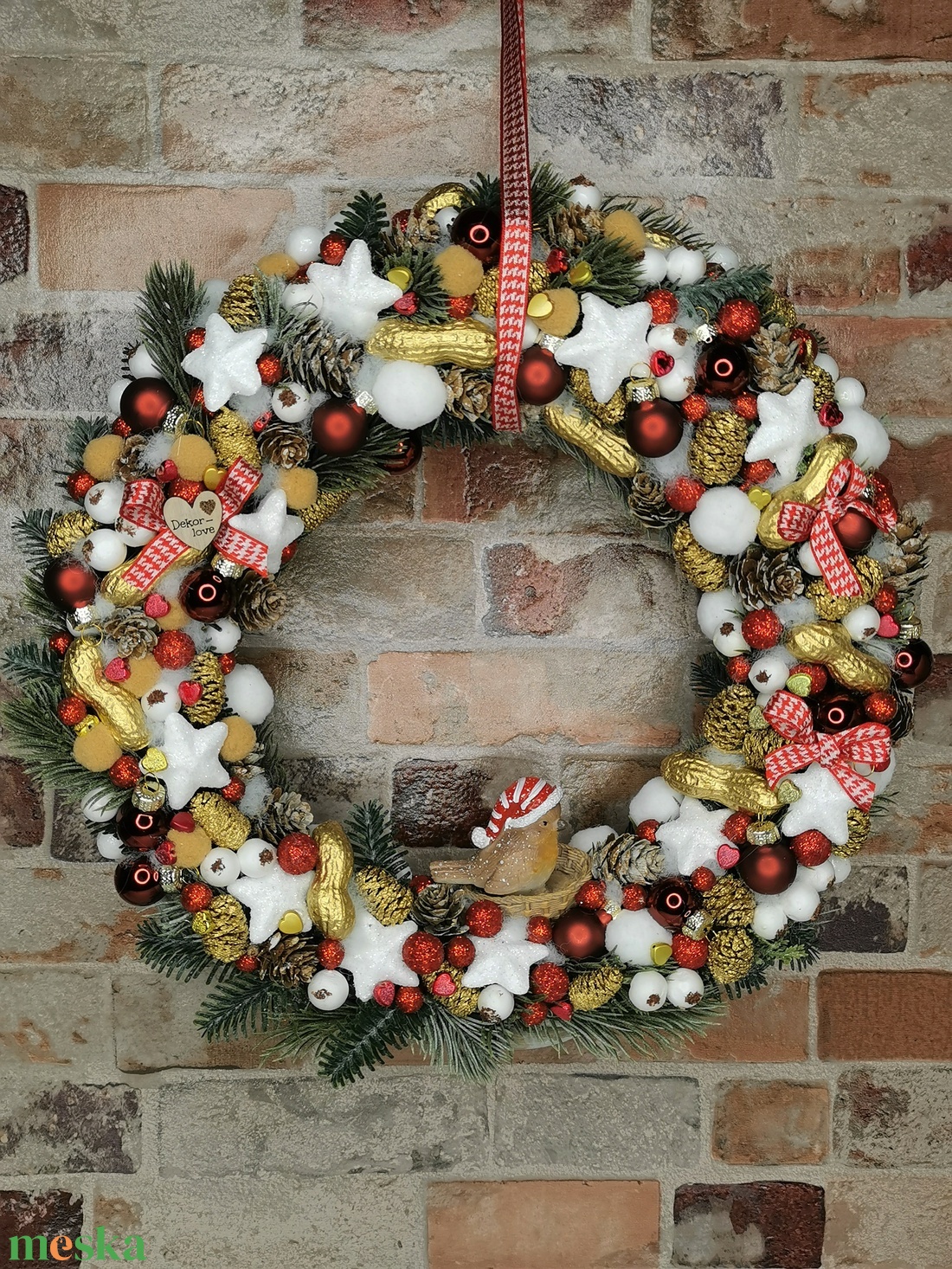 Karácsonyi madárkás kopogtató - karácsony - adventi díszek - adventi ajtódísz - Meska.hu