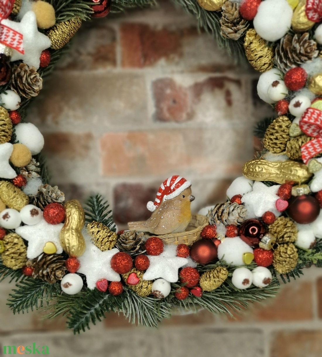 Karácsonyi madárkás kopogtató - karácsony - adventi díszek - adventi ajtódísz - Meska.hu