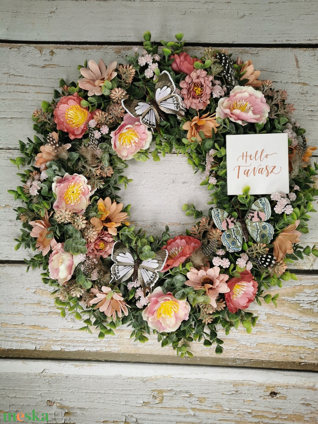 Tavaszi virágos kopogtató - otthon & életmód - dekoráció - ajtó- és ablak dekoráció - ajtódísz & kopogtató - Meska.hu