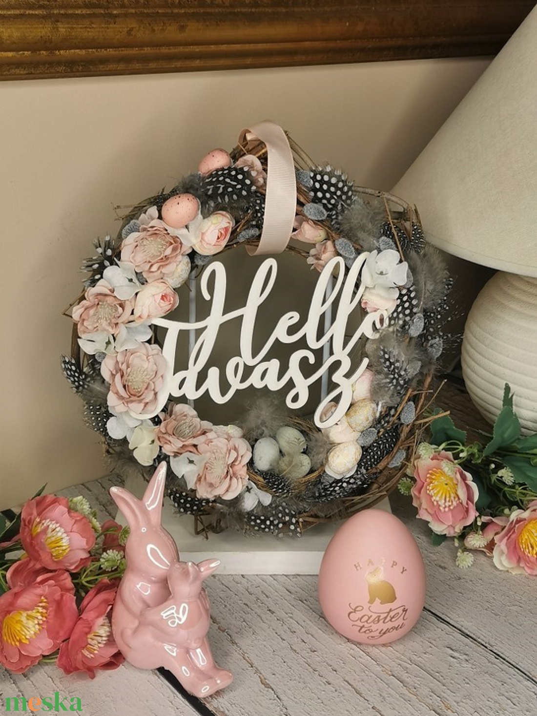 Helló Tavasz kopogtató - otthon & életmód - dekoráció - ajtó- és ablak dekoráció - ajtódísz & kopogtató - Meska.hu