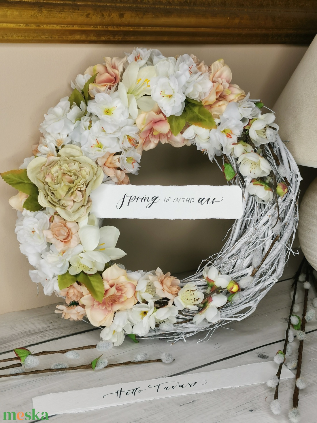 Tavaszi barackvirágos kopogtató - otthon & életmód - dekoráció - ajtó- és ablak dekoráció - ajtódísz & kopogtató - Meska.hu