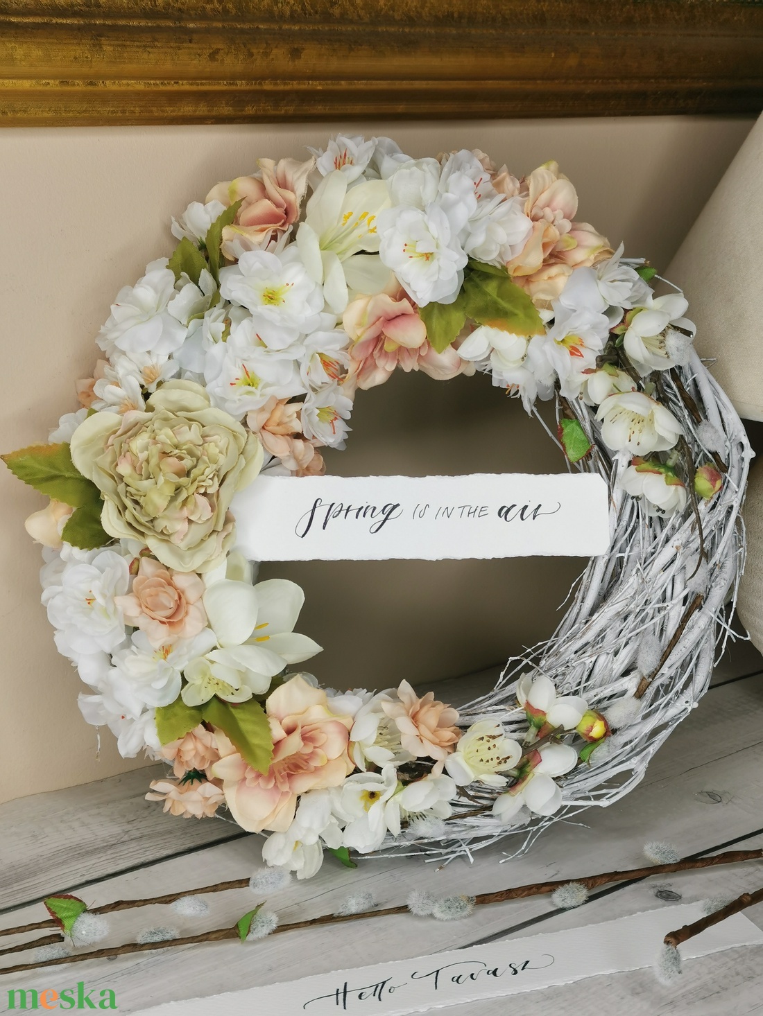 Tavaszi barackvirágos kopogtató - otthon & életmód - dekoráció - ajtó- és ablak dekoráció - ajtódísz & kopogtató - Meska.hu