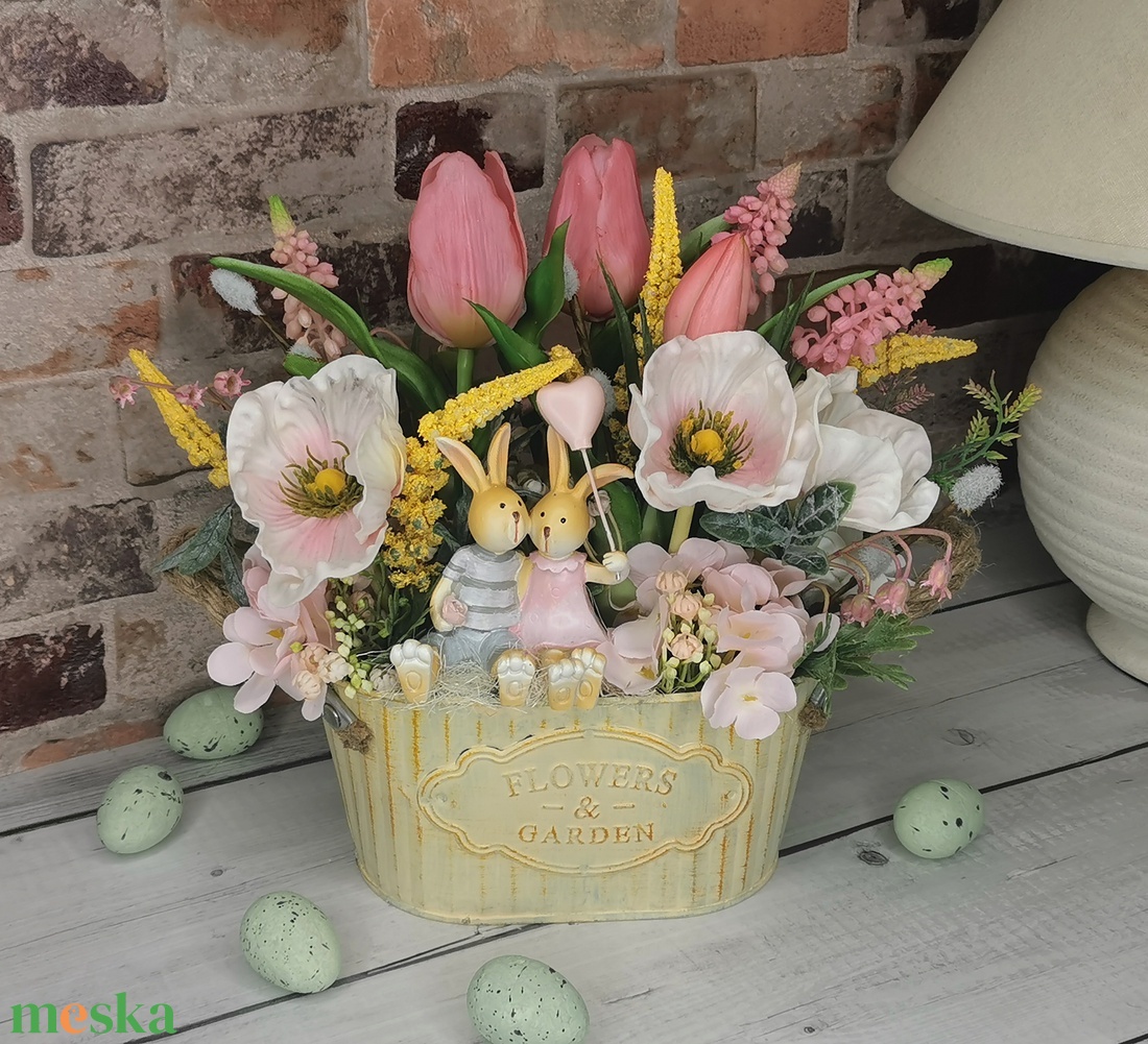 Nyuszis húsvéti dekoráció - ünnepi díszek, dekorációk - húsvéti díszek és dekorációk - húsvéti asztaldíszek - Meska.hu