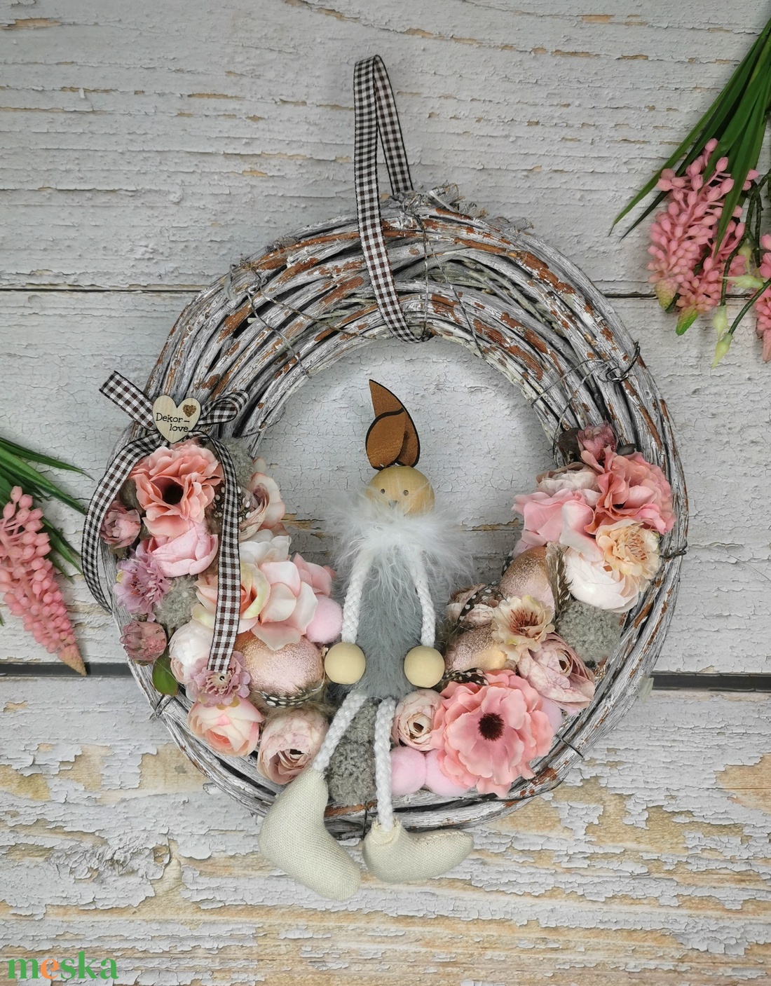 Lógólábú nyuszis kopogtató - ünnepi díszek, dekorációk - húsvéti díszek és dekorációk - húsvéti ajtódísz, kopogtató - Meska.hu