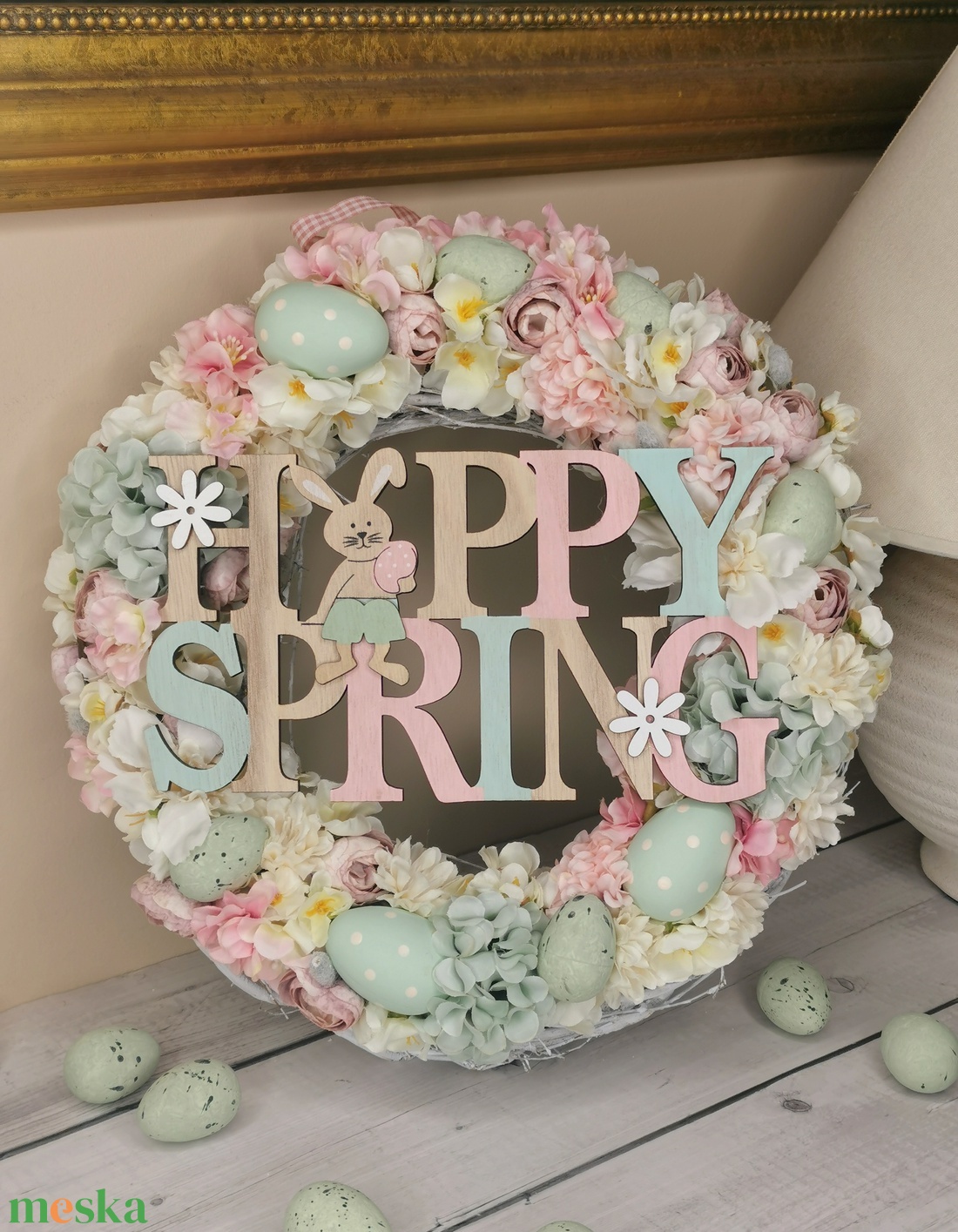 Happy Spring - ünnepi díszek, dekorációk - húsvéti díszek és dekorációk - húsvéti ajtódísz, kopogtató - Meska.hu