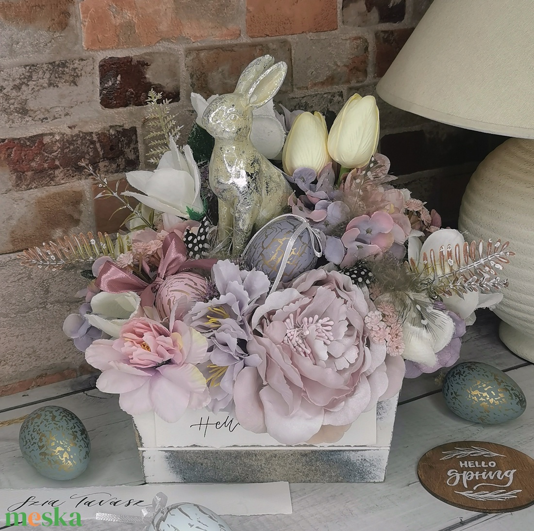 Ezüst nyuszis húsvéti - ünnepi díszek, dekorációk - húsvéti díszek és dekorációk - húsvéti asztaldíszek - Meska.hu