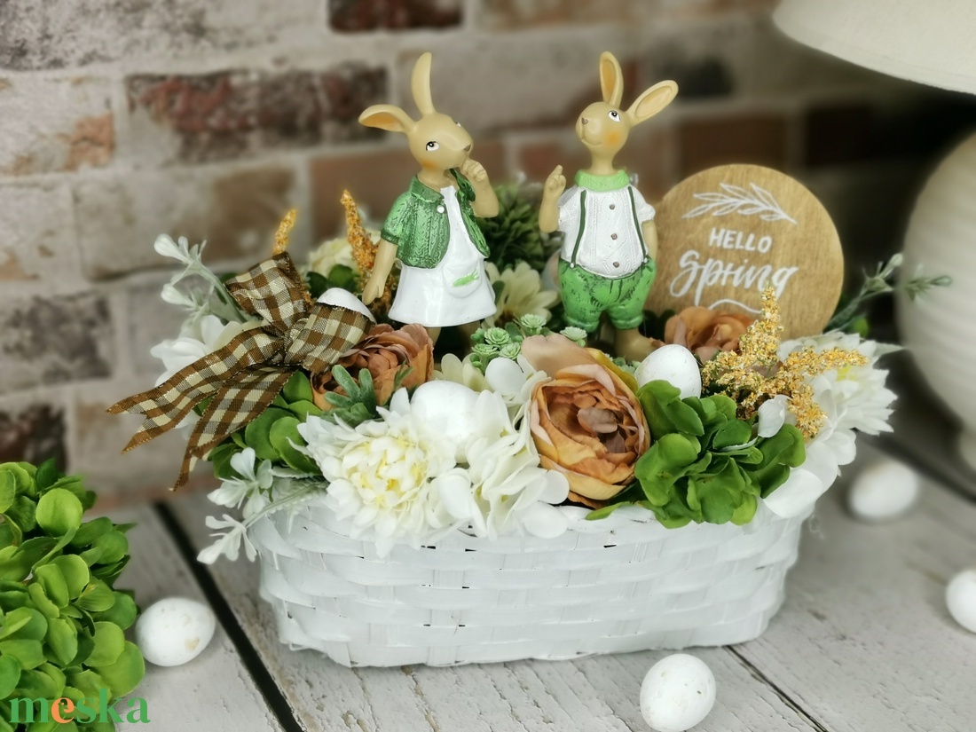 Zöld-fehér húsvét - ünnepi díszek, dekorációk - húsvéti díszek és dekorációk - húsvéti virágos díszek - Meska.hu