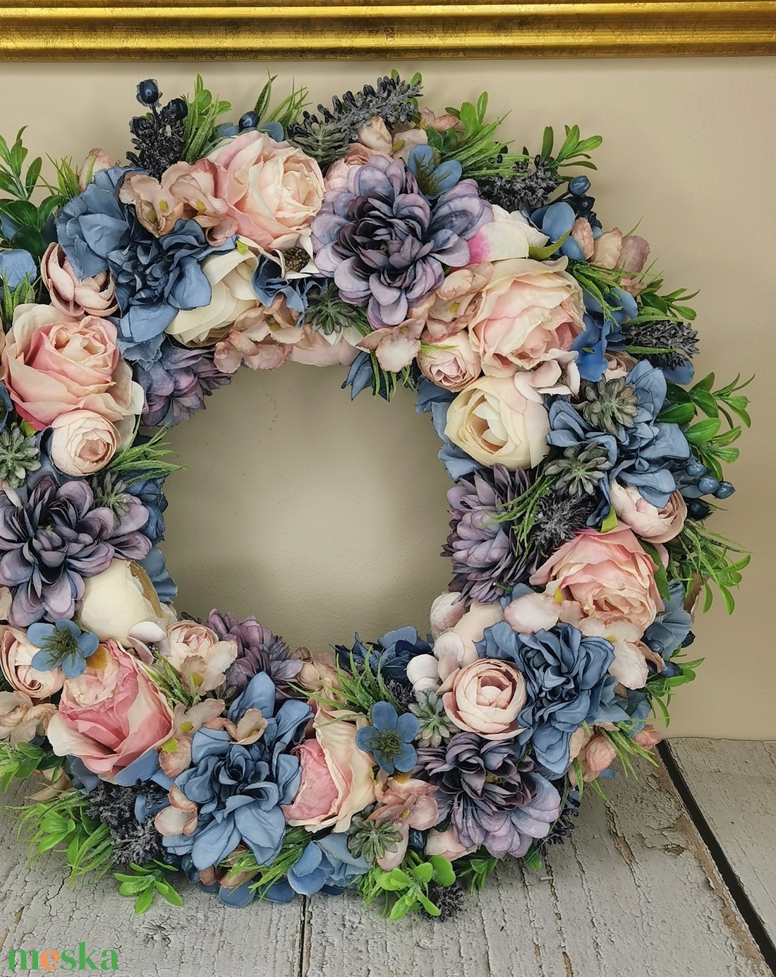 Kékes-lilás virágos ajtódísz - otthon & életmód - dekoráció - ajtó- és ablak dekoráció - ajtódísz & kopogtató - Meska.hu