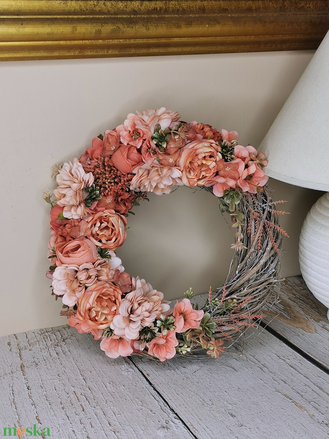 Korall virágos kopogtató - otthon & életmód - dekoráció - ajtó- és ablak dekoráció - ajtódísz & kopogtató - Meska.hu