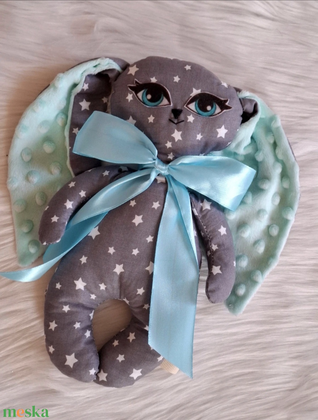 Nyuszedli játszópajti szürke csillagos - baba - mama - baba játékok - szundikendő, alvóka - Meska.hu