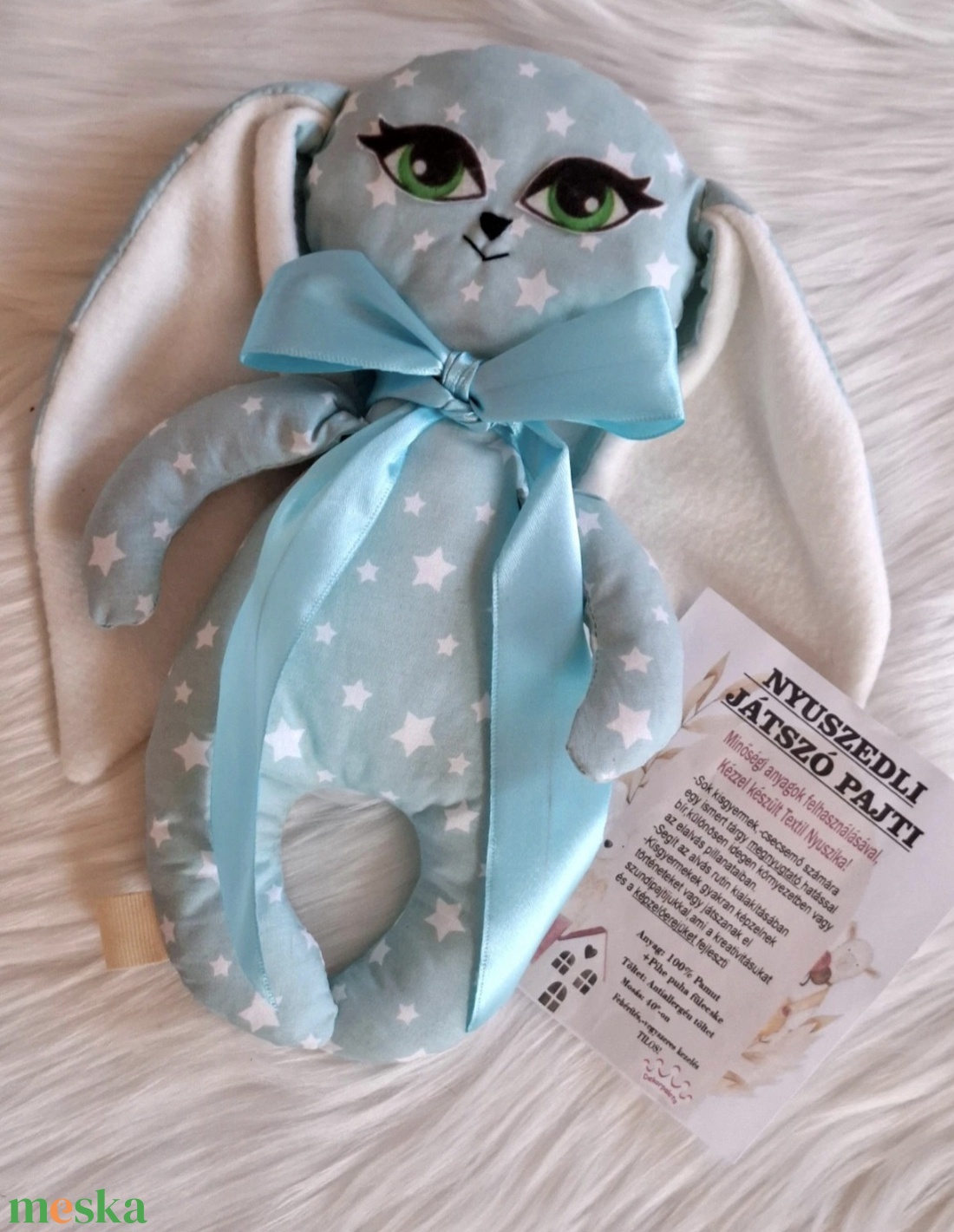 Nyuszedli játszópajti menta-csillagos - baba - mama - baba játékok - szundikendő, alvóka - Meska.hu