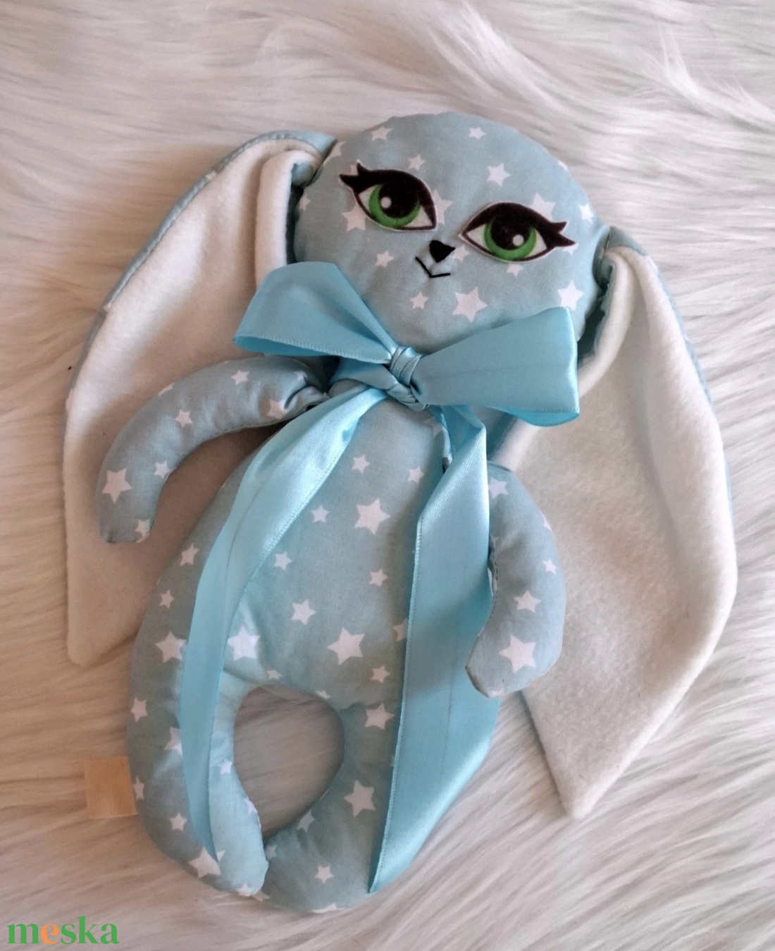 Nyuszedli játszópajti menta-csillagos - baba - mama - baba játékok - szundikendő, alvóka - Meska.hu