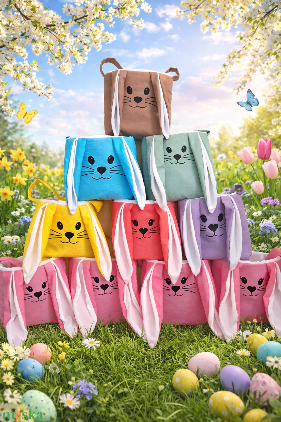 Névre szóló nyuszis húsvéti kosár � egyedi, textil ajándékkosár gyerekeknek � - ünnepi díszek, dekorációk - húsvéti díszek és dekorációk - húsvéti kosár - Meska.hu