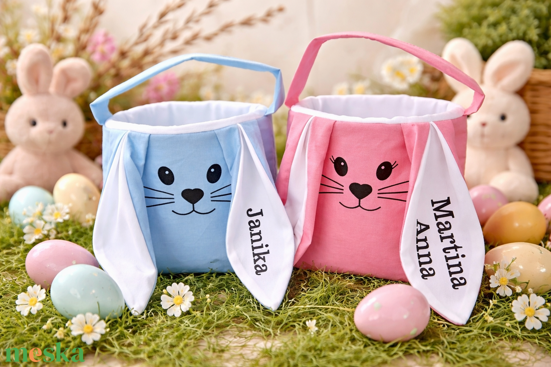 Névre szóló nyuszis húsvéti kosár � egyedi, textil ajándékkosár gyerekeknek � - ünnepi díszek, dekorációk - húsvéti díszek és dekorációk - húsvéti kosár - Meska.hu