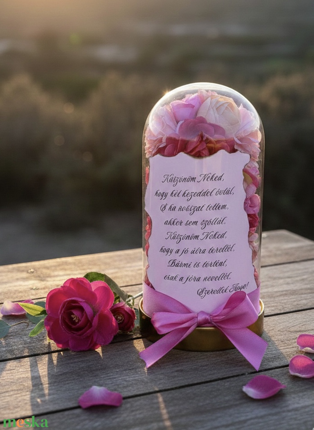Páros Szülőköszöntő - 1 db bortartó + 1 db örökrózsa virágbúra  - esküvő - emlék & ajándék - szülőköszöntő ajándék - Meska.hu
