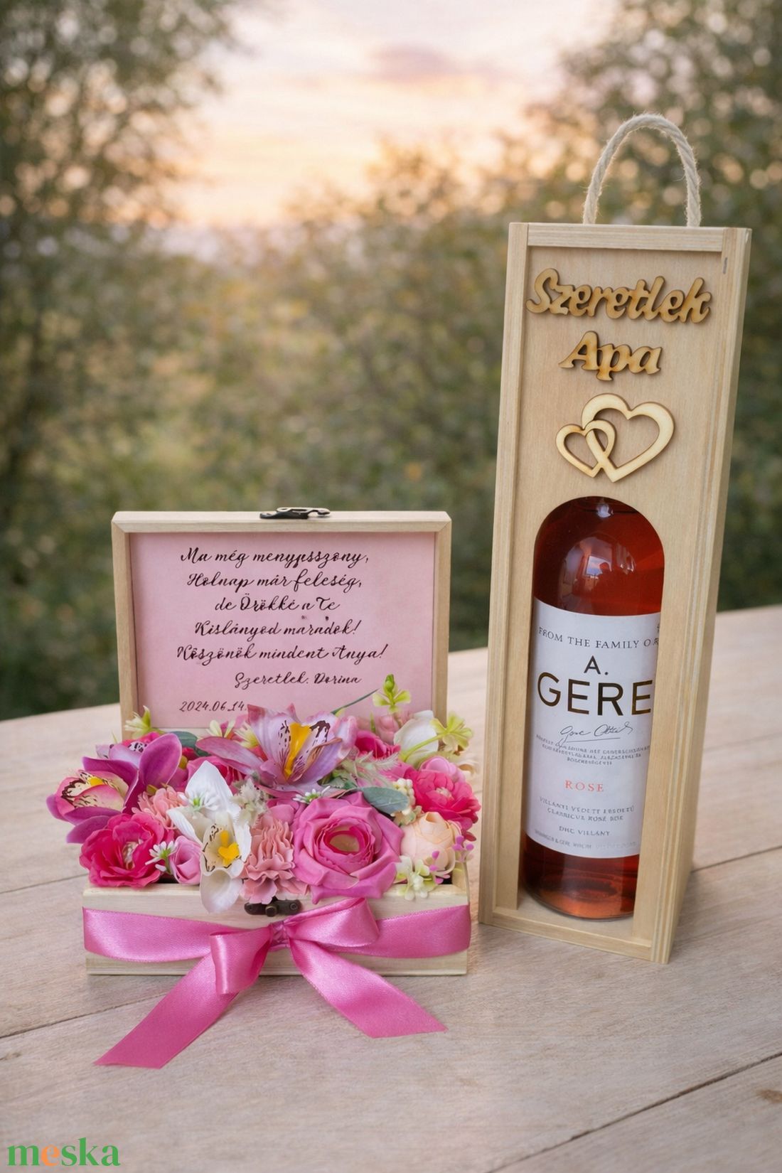 Páros Szülőköszöntő - virágbox + bortartó - esküvő - emlék & ajándék - szülőköszöntő ajándék - Meska.hu