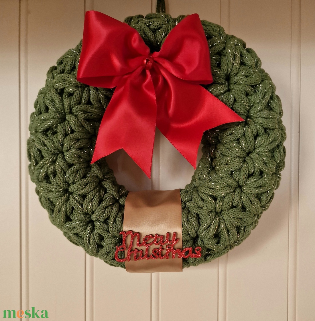  Horgolt koszorú, kopogtatónak vagy asztaldísznek  - karácsony - adventi díszek - adventi koszorú - Meska.hu