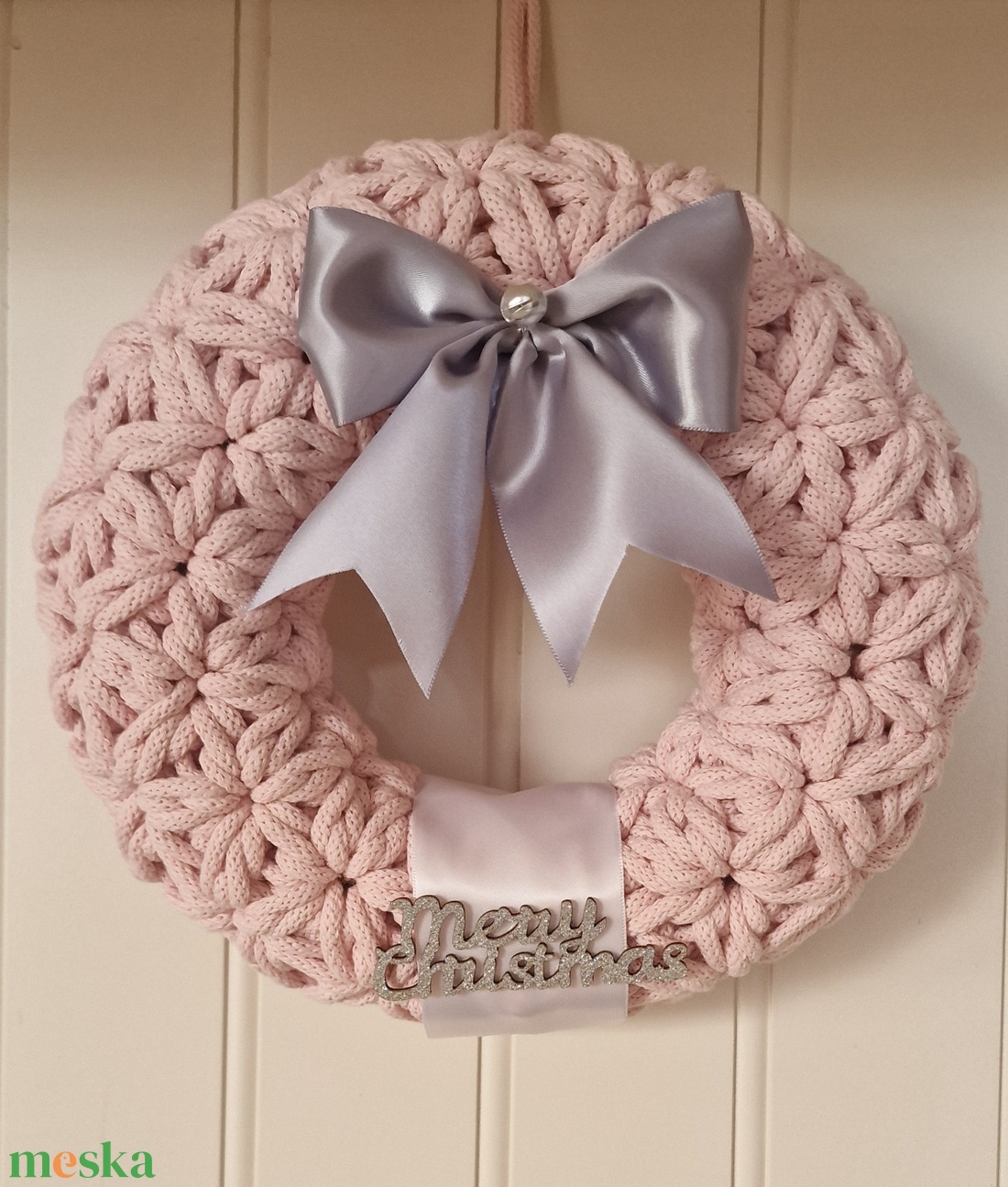  Horgolt  koszorú púder színben - karácsony - adventi díszek - adventi koszorú - Meska.hu