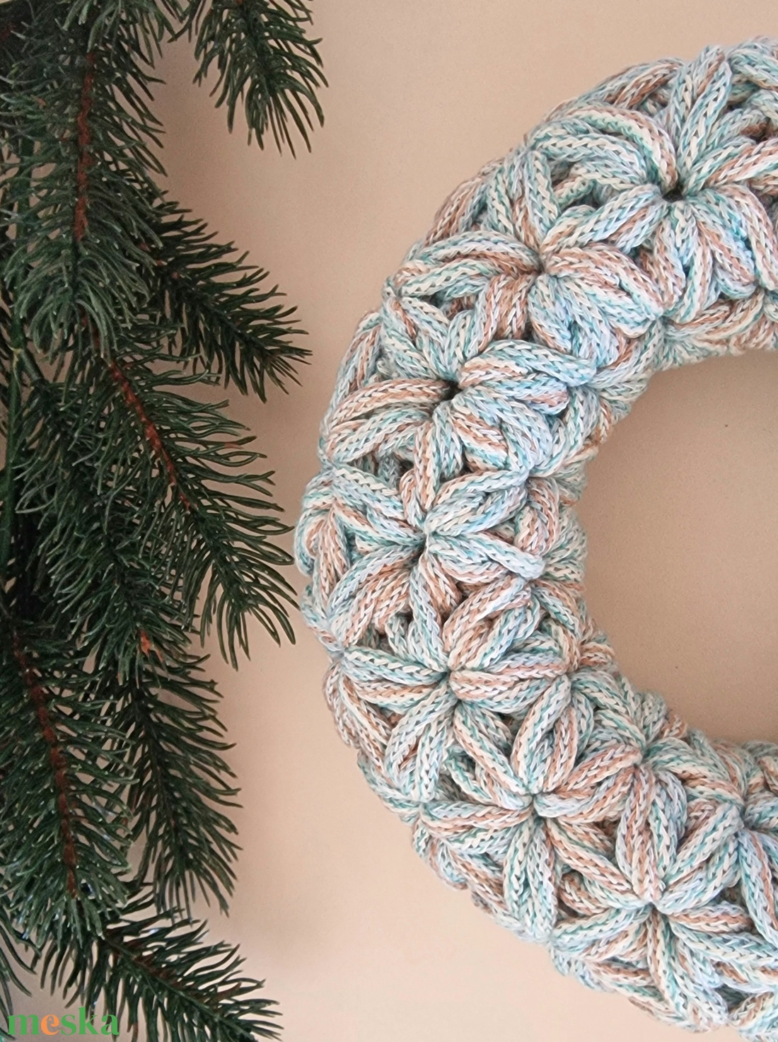  Horgolt  koszorú vintage színben - karácsony - adventi díszek - adventi koszorú - Meska.hu