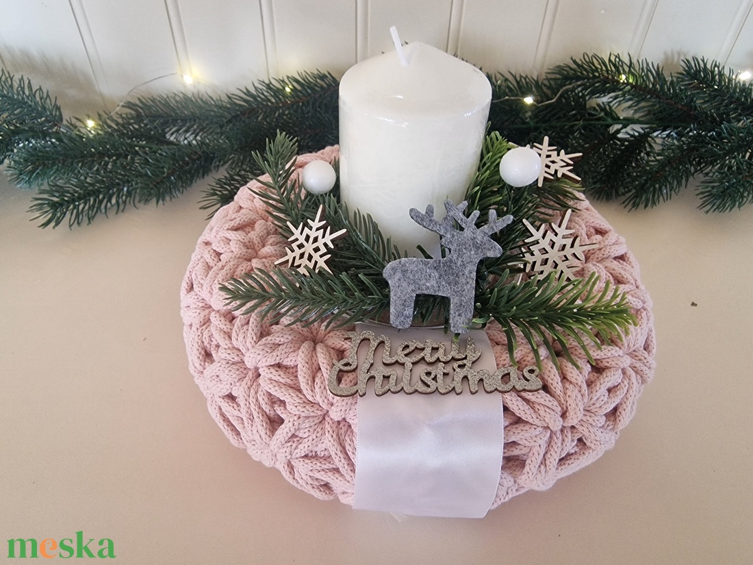  Horgolt  koszorú púder színben - karácsony - adventi díszek - adventi koszorú - Meska.hu