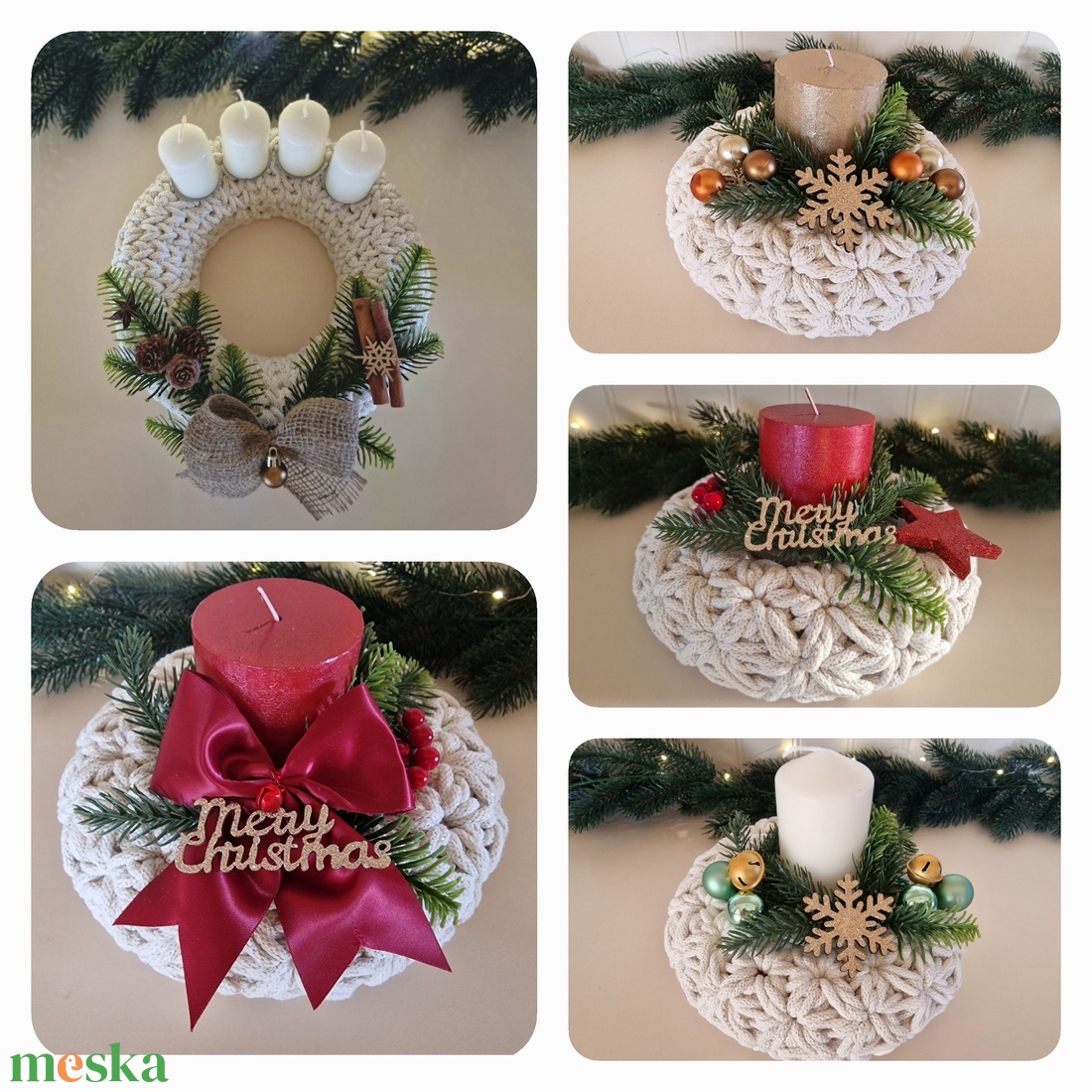  Horgolt koszorú bézs csillogós színben - karácsony - adventi díszek - adventi koszorú - Meska.hu