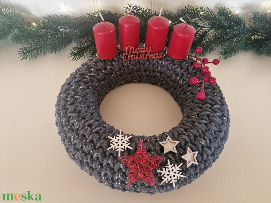  Horgolt adventi koszorú skandináv stílusban - karácsony - adventi díszek - adventi koszorú - Meska.hu