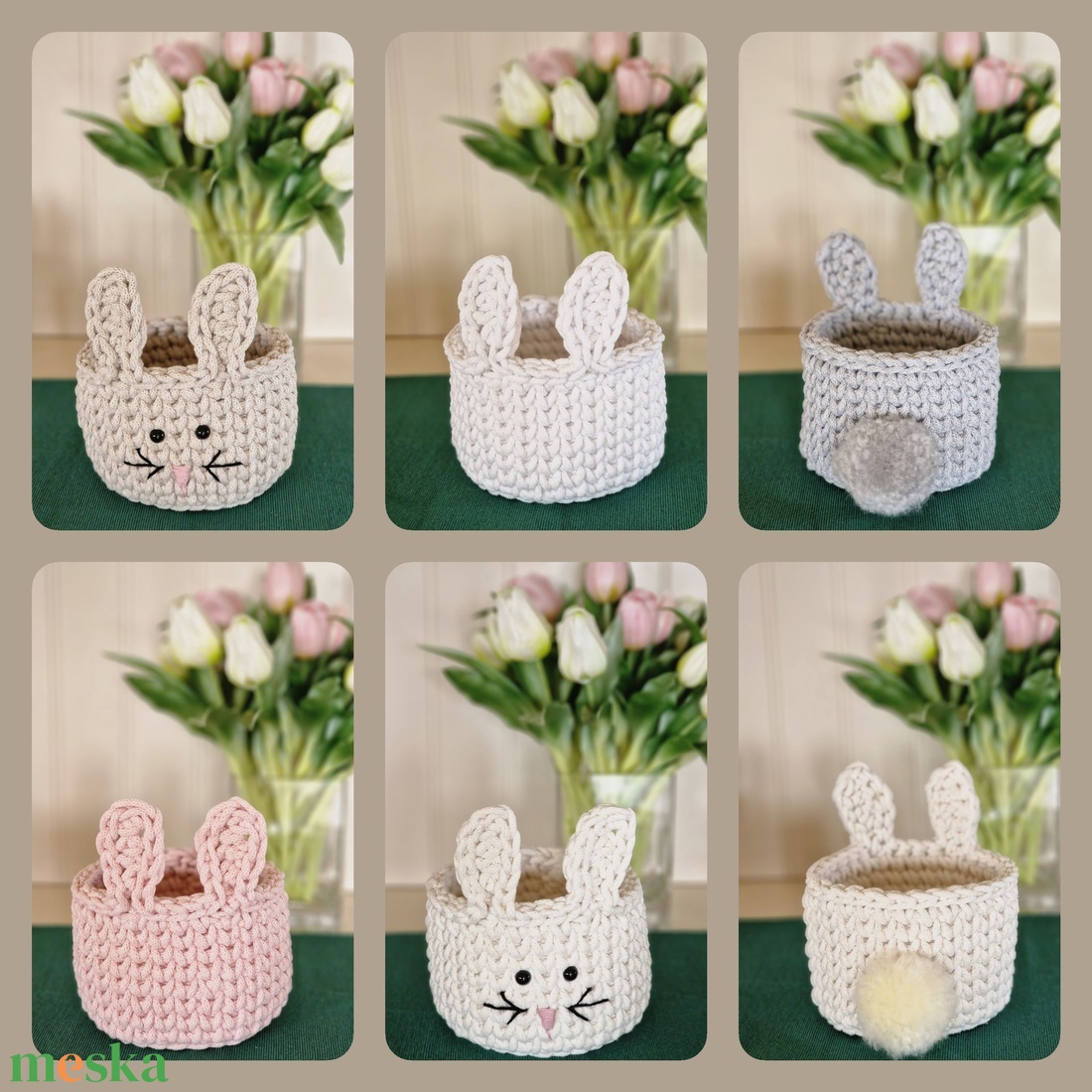 Horgolt nyuszi tároló kosárka - ünnepi díszek, dekorációk - húsvéti díszek és dekorációk - húsvéti kosár - Meska.hu