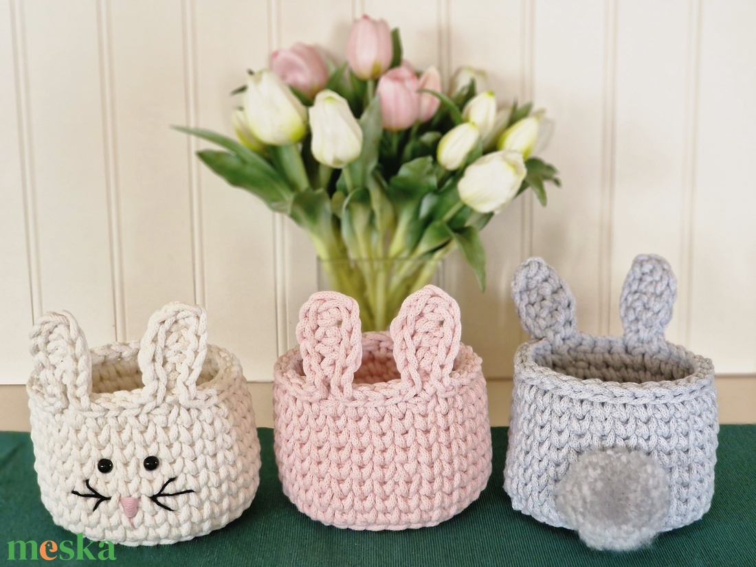 Horgolt nyuszi tároló kosárka - ünnepi díszek, dekorációk - húsvéti díszek és dekorációk - húsvéti kosár - Meska.hu