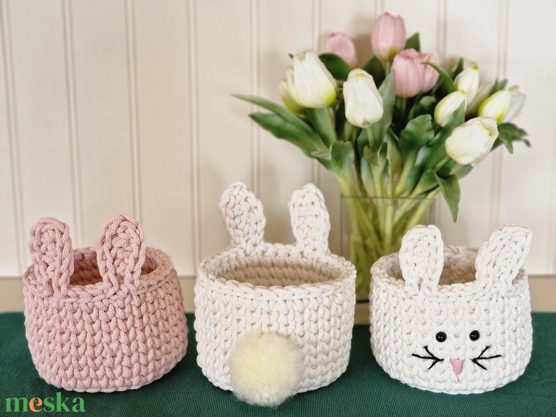 Horgolt nyuszi tároló kosárka - ünnepi díszek, dekorációk - húsvéti díszek és dekorációk - húsvéti kosár - Meska.hu