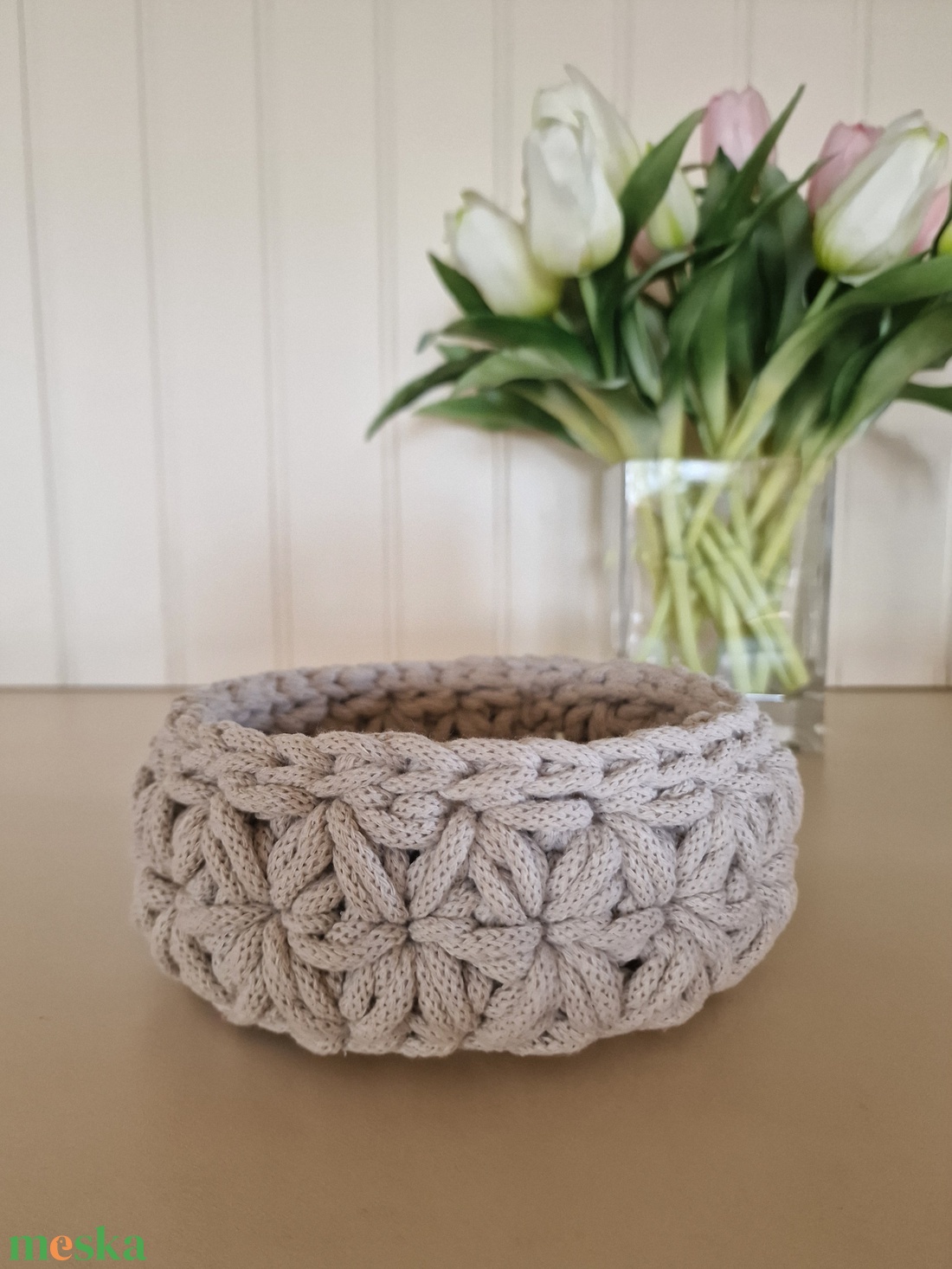 Horgolt jázmin mintás kosárka - otthon & életmód - tárolás & rendszerezés - tárolókosár - Meska.hu