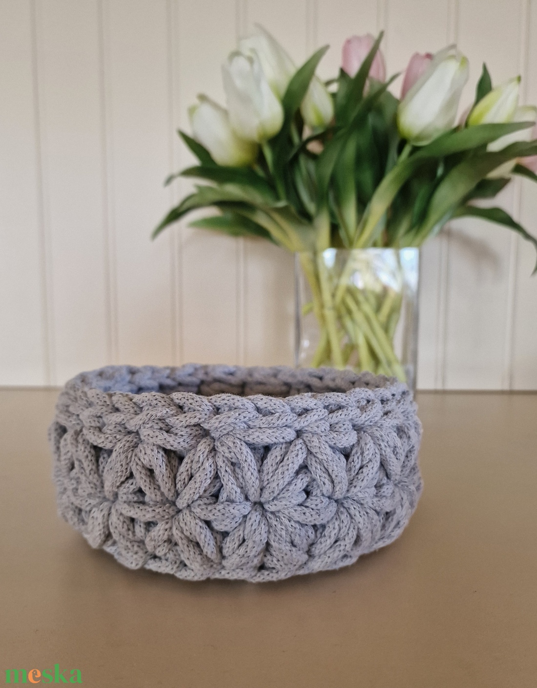 Horgolt jázmin mintás kosárka - otthon & életmód - tárolás & rendszerezés - tárolókosár - Meska.hu