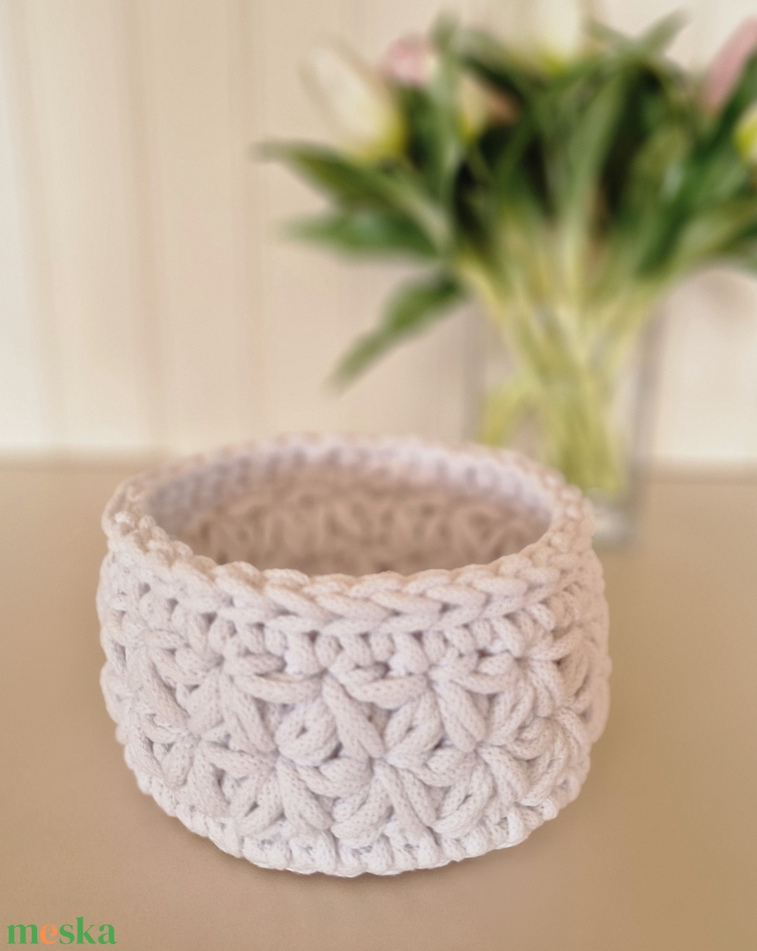 Horgolt jázmin mintás kosár - otthon & életmód - tárolás & rendszerezés - tárolókosár - Meska.hu