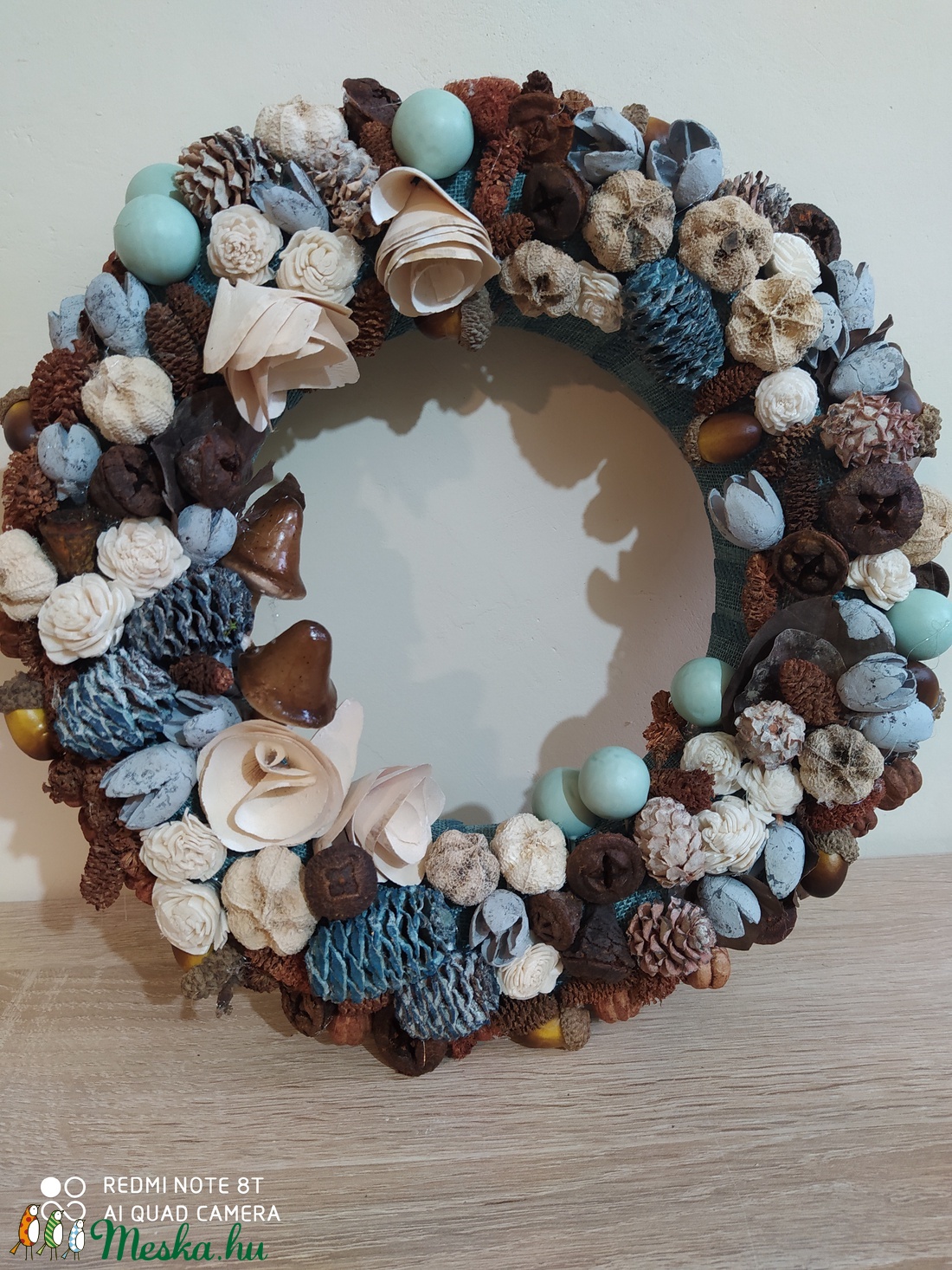 Őszikék ajtódísz, kopogtató kék-barna szárított növényekkel 25 cm -  - Meska.hu