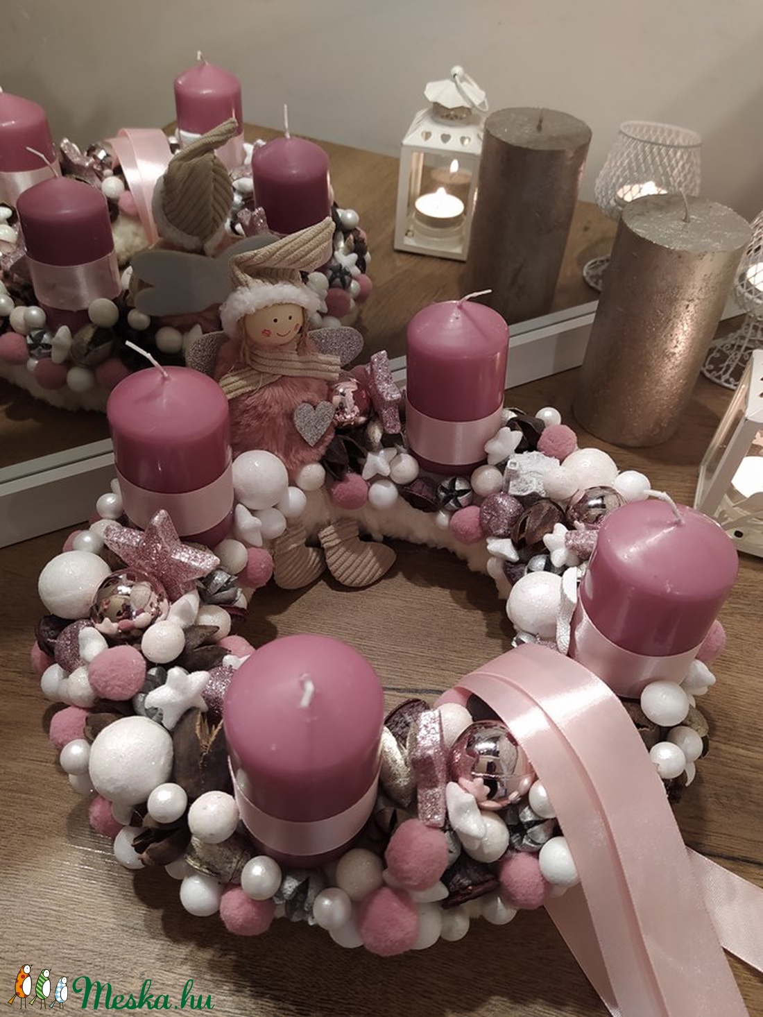 Adventi koszorú pasztell mályva színvilágban kb 28cm - karácsony - Meska.hu