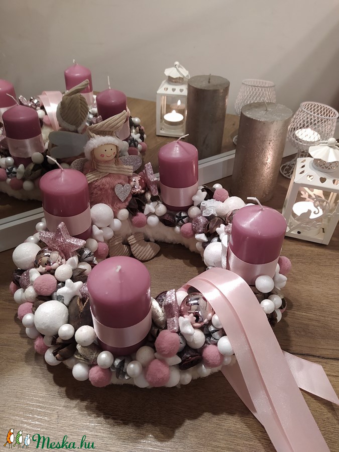 Adventi koszorú pasztell mályva színvilágban kb 28cm - karácsony - Meska.hu