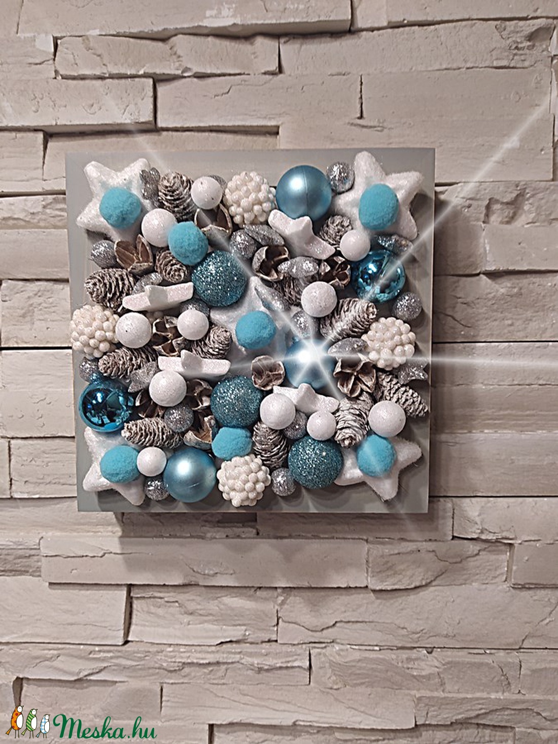 Karácsonyi asztali vagy fali dekoráció 3D-s led világítással kék-ezüst-fehér - karácsony - karácsonyi lakásdekoráció - Meska.hu