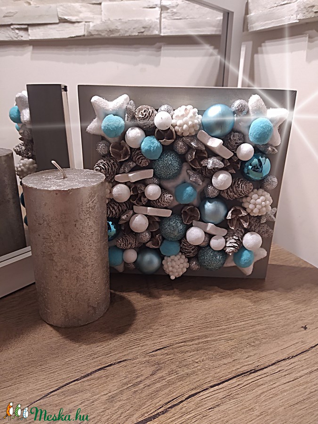 Karácsonyi asztali vagy fali dekoráció 3D-s led világítással kék-ezüst-fehér - karácsony - karácsonyi lakásdekoráció - Meska.hu