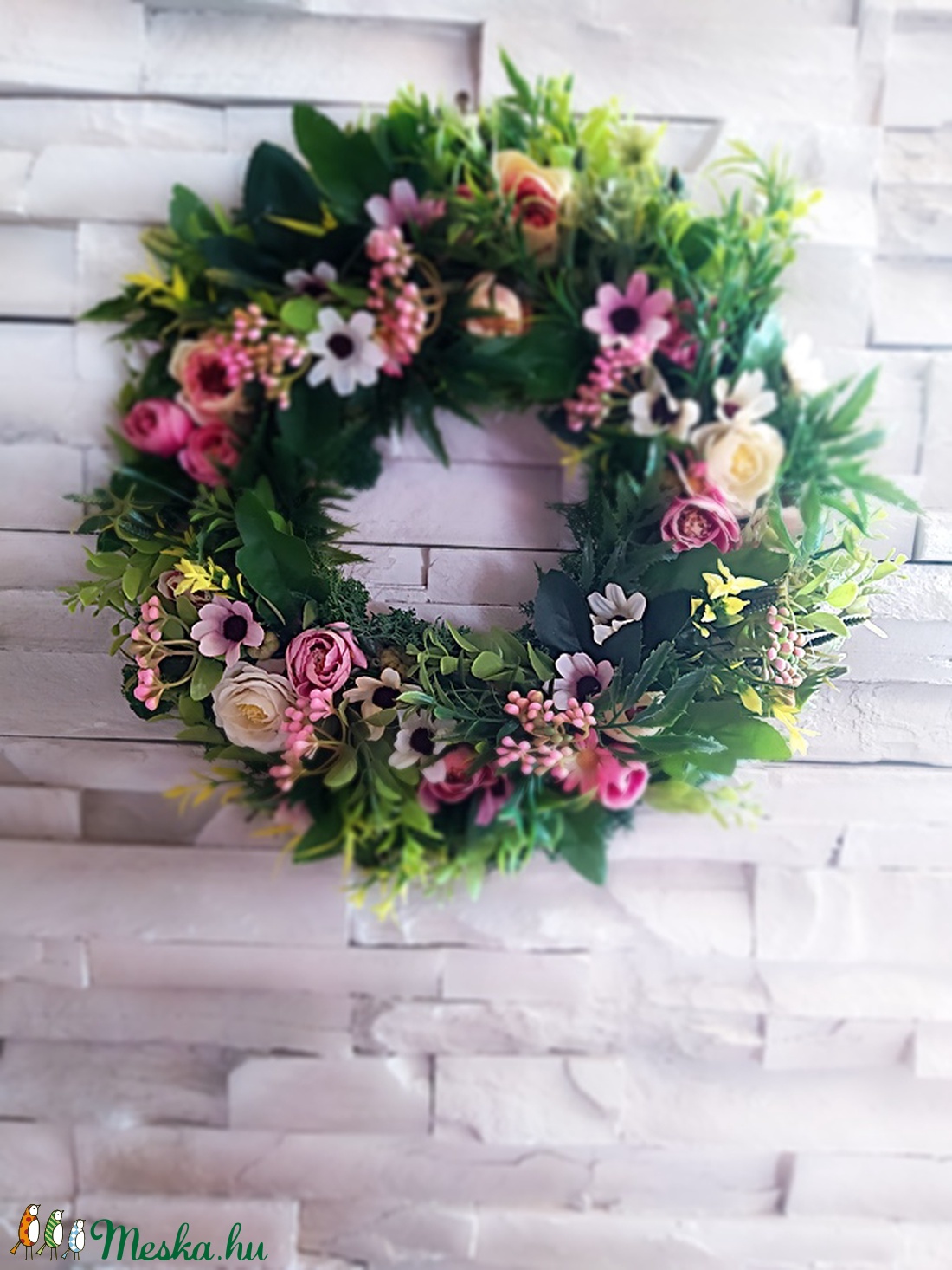 Nyári-tavaszi sok-sok zöldes kopogtató kb 33 cm - otthon & életmód - dekoráció - Meska.hu