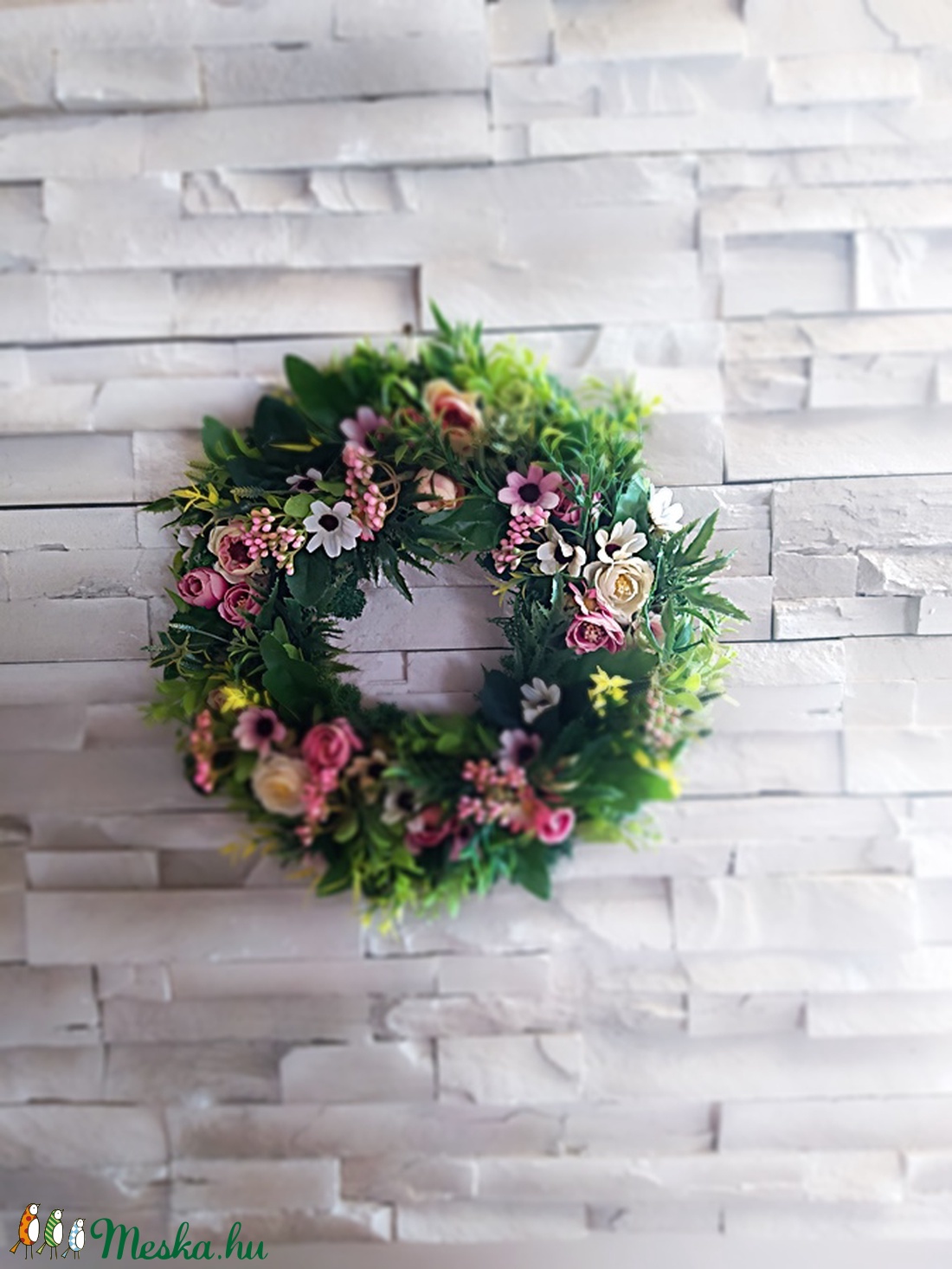 Nyári-tavaszi sok-sok zöldes kopogtató kb 33 cm - otthon & életmód - dekoráció - Meska.hu