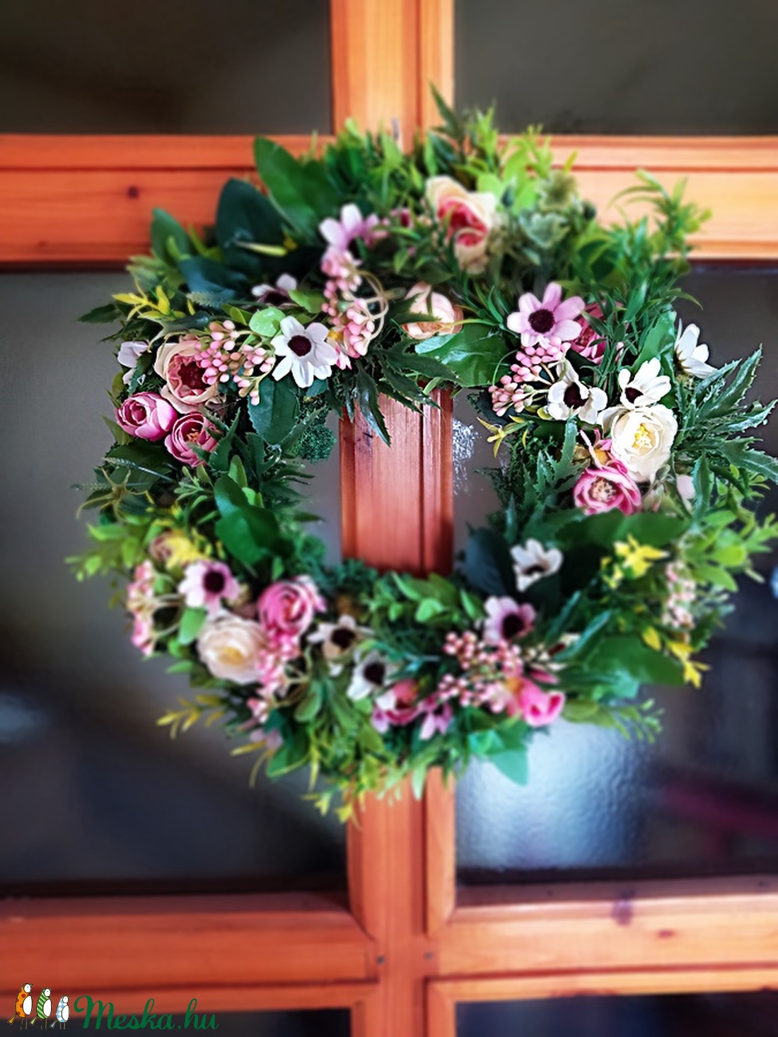 Nyári-tavaszi sok-sok zöldes kopogtató kb 33 cm - otthon & életmód - dekoráció - Meska.hu