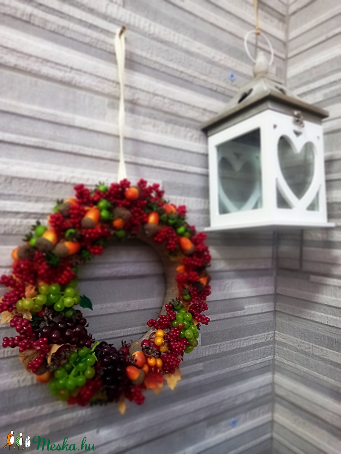 Őszi szőlős, apróbogyós ajtódekoráció 25 cm - otthon & életmód - dekoráció - Meska.hu