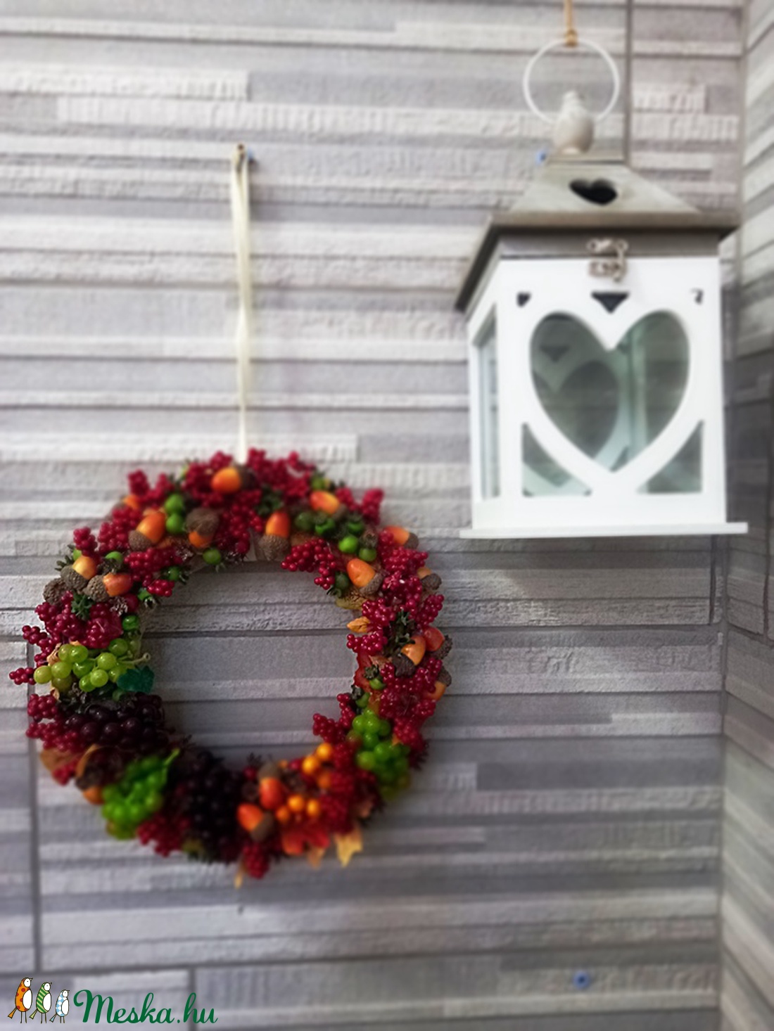Őszi szőlős, apróbogyós ajtódekoráció 25 cm - otthon & életmód - dekoráció - Meska.hu