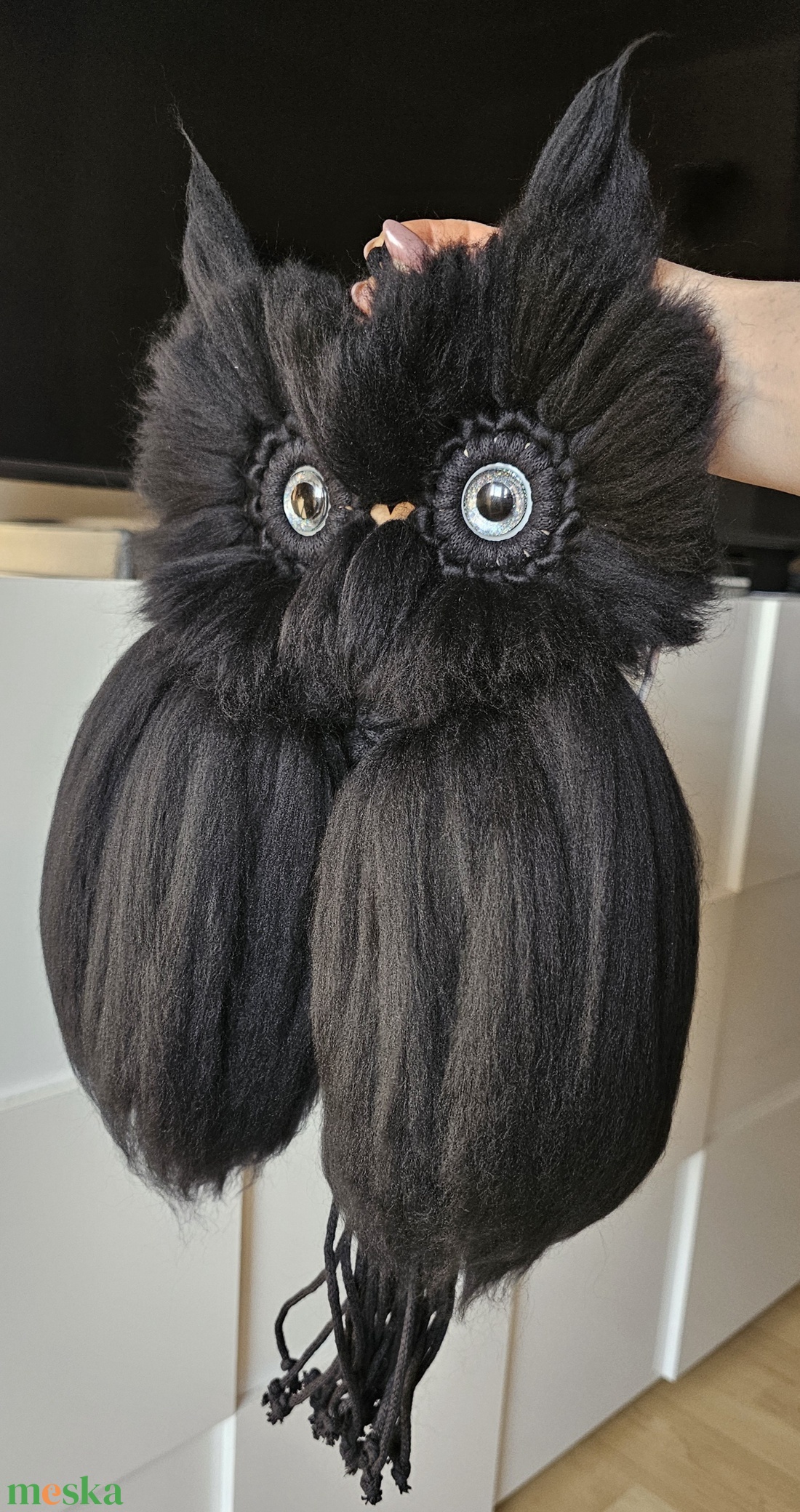 Noir-az éjszaka őrzője makramé bagoly fali dekoráció  - otthon & életmód - dekoráció - fali és függő dekoráció - falra akasztható dekor - Meska.hu