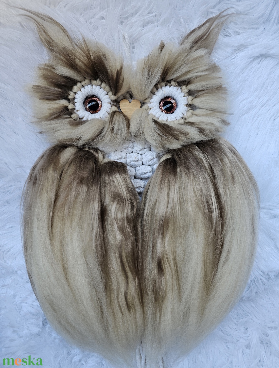 Woolly makramé bagoly fali dekoráció  - otthon & életmód - dekoráció - fali és függő dekoráció - függődísz - Meska.hu