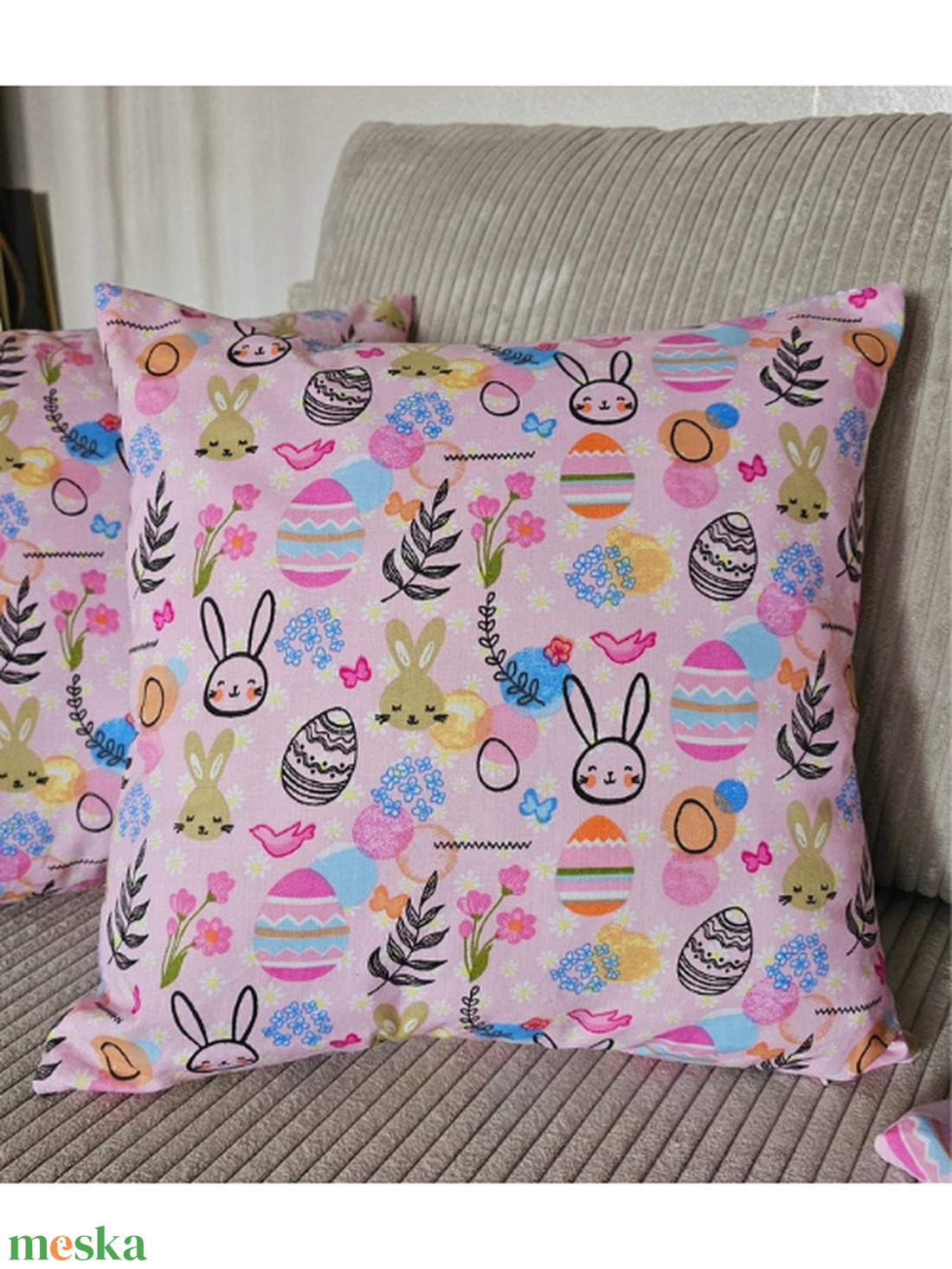 Húsvéti nyuszis díszpárna fehér hátoldallal  - otthon & életmód - lakástextil - párna & párnahuzat - díszpárnahuzat - Meska.hu