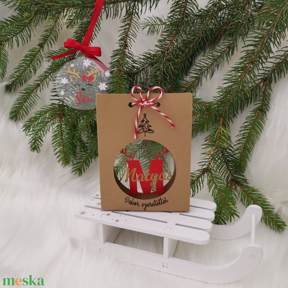 Névreszóló lány rénszarvasos akril karácsonyfadísz - karácsony - karácsonyi lakásdekoráció - karácsonyfadíszek - Meska.hu