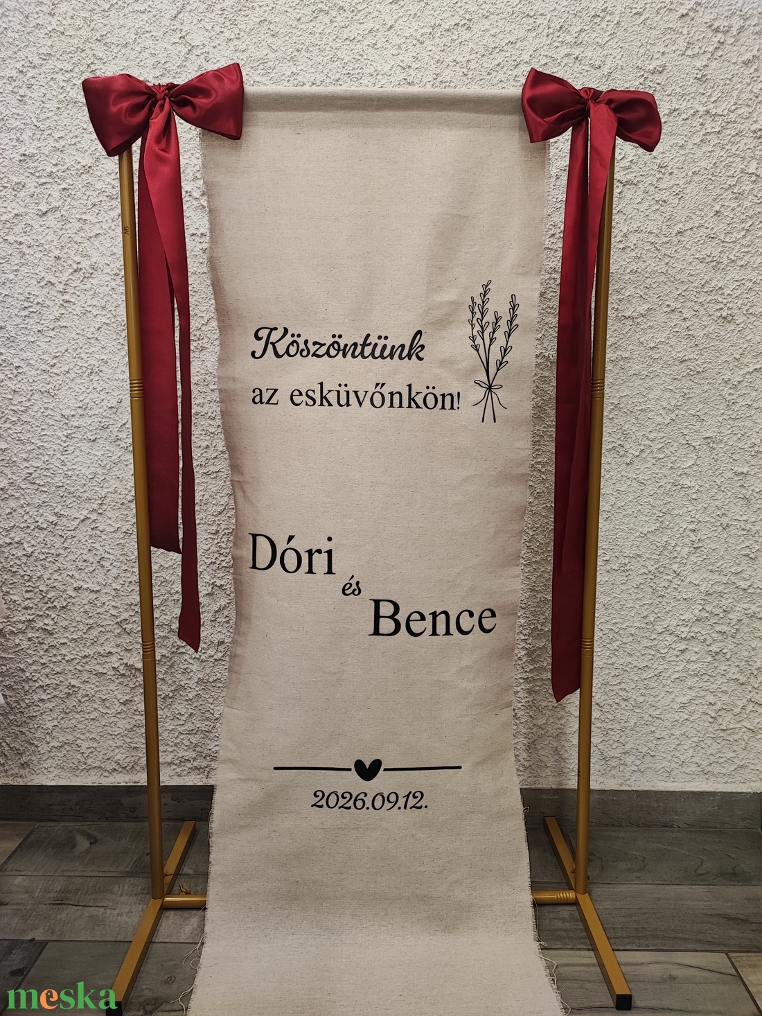 Esküvői üdvözlő banner lenvászon anyagból � egyedi felirattal - esküvő - dekoráció - helyszíni dekor - Meska.hu